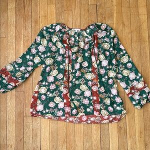 Floral Green and Red flowy Women's Top